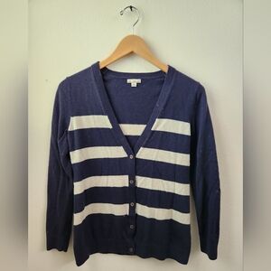 GAP Women's Retro Classic Striped Sweater Cardigan Navy Blue Ash Gray Size Small